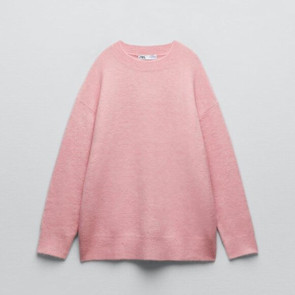 Zara Sweaters - Zara Baby Pink Overized Chunky Crewneck Sweater S Wool Blend